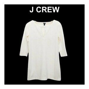 J. CREW White Ivory slip notched neckline crop sleeve tunic top